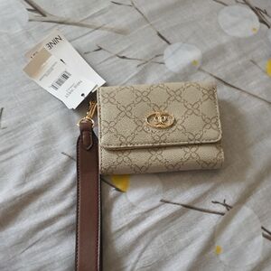Nine West Beige and Brown Clutch with Gold Accent
